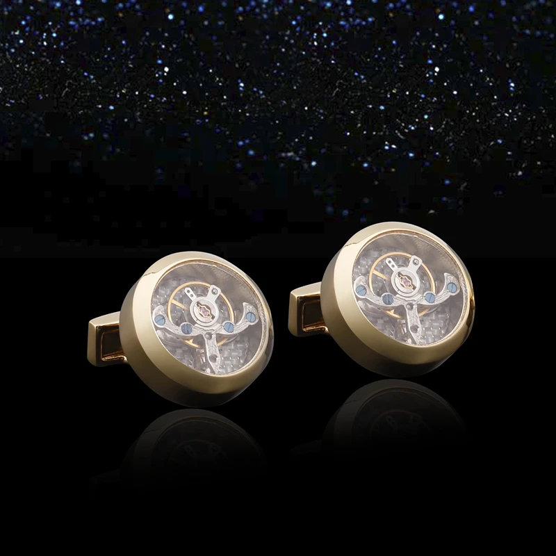 Cufflinks For Mens Golden Plated Watch Rotate Tourbillon Cufflinks Set Wedding Suit Shirt Cuff Links Ccessories