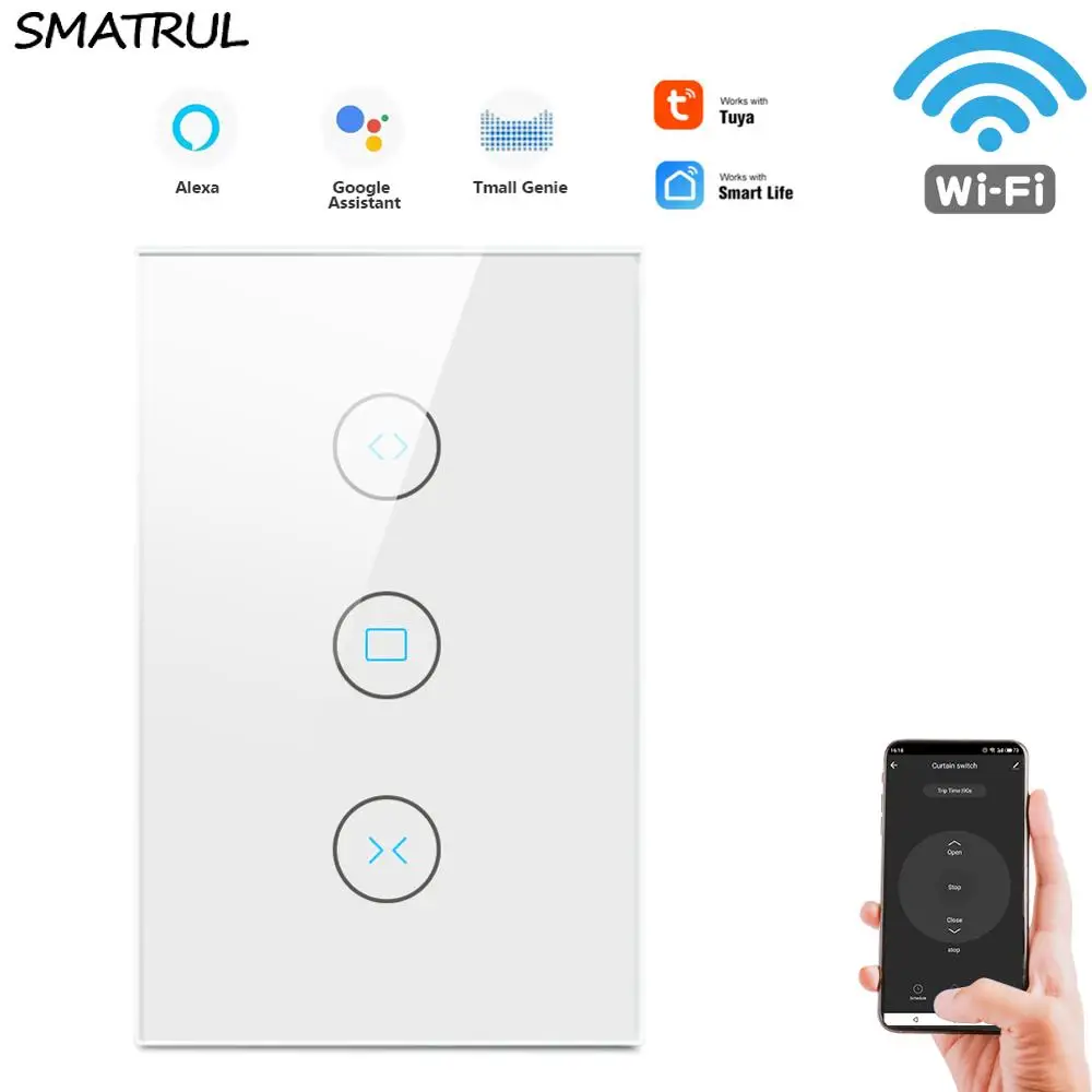 

SMATRUL Tuya DIY US WiFi Touch Curtain Switch Blind Roller Shutter Electric Motor Wall Glass Smart Life App Google Home Alexa