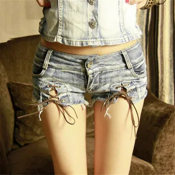 

Ladies Short Jeans Short Women Fashion Sexy Low Waist Split Drawstring Beach Vacation Denim Shorts