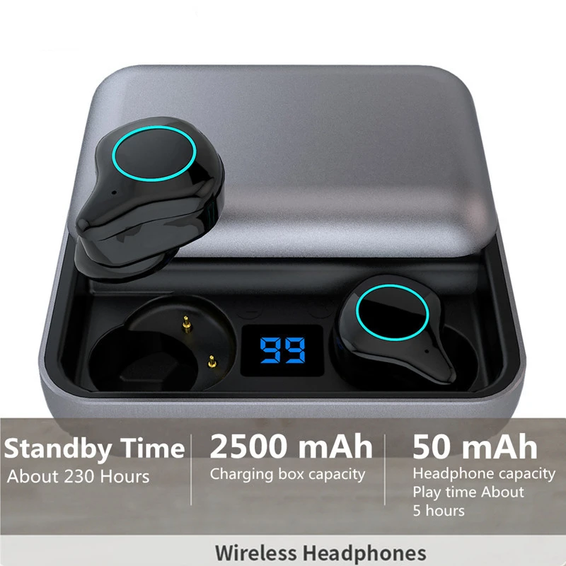 Bluetooth наушники 5,0, наушники с поддержкой HD 6D объемного звука, Беспроводная стереогарнитура в ухо с зарядным устройством для iphone GY136
