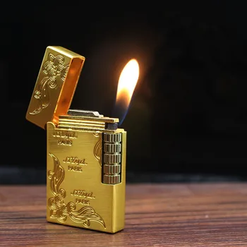 

Bright Sound Flint Stone Gas Lighter Grinding Wheel Carved Butane Lighter Metal Free Fire Cigrrette Lighters Gadgets For Man