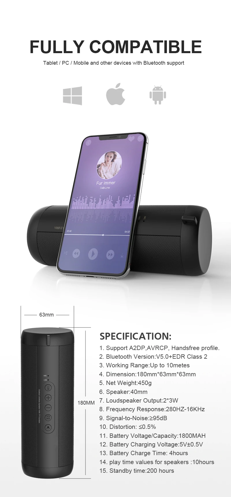 Bluetooth Bass Speaker Portable Wireless Loudspeaker Stereo Music Surround Waterproof Outdoor Speaker for Phone Computer TF Card