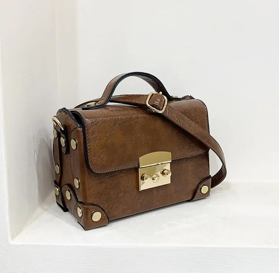 vintage Womens messenger bag square bag shoulder box lock small Bags handbag