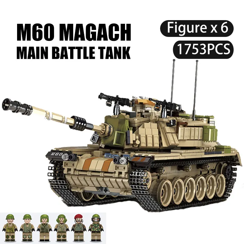 632004 1753PCS Army Military M60 MAGACH Tank Forces Building Blocks Series WW2 Weapon Soldier Figures Bricks Toys for Child Gift