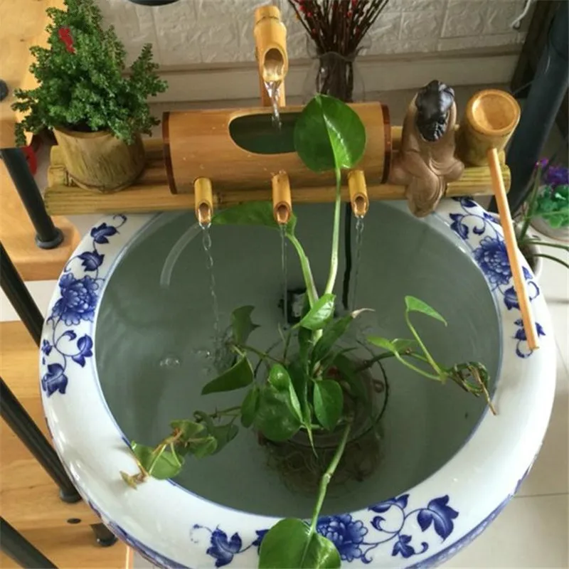 Bamboo Aquarium Water Recycling Feng Shui Decoration Tube Water Fountain Stone Trough Filter Office Desktop Furnishings