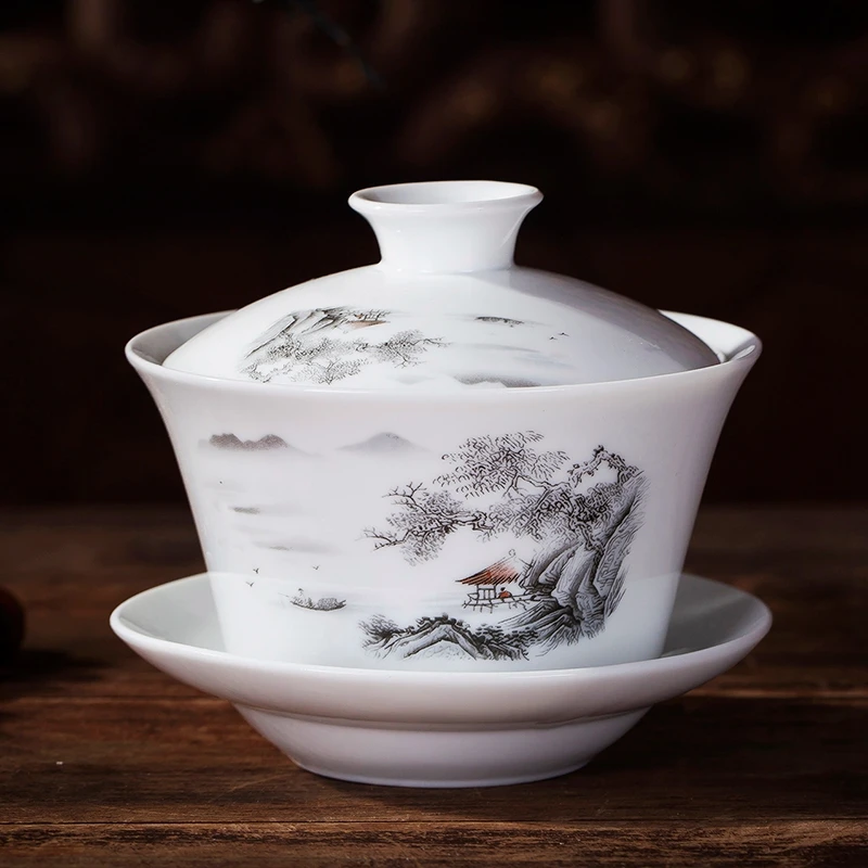 D Style Цзиндэчжэнь Gaiwan фарфоровая керамическая чайная соусница для тарелки крышка набор 240 мл мастер пуэр чашка чайная посуда для напитков пиалы для чая контейнер подарок - Цвет: D Style