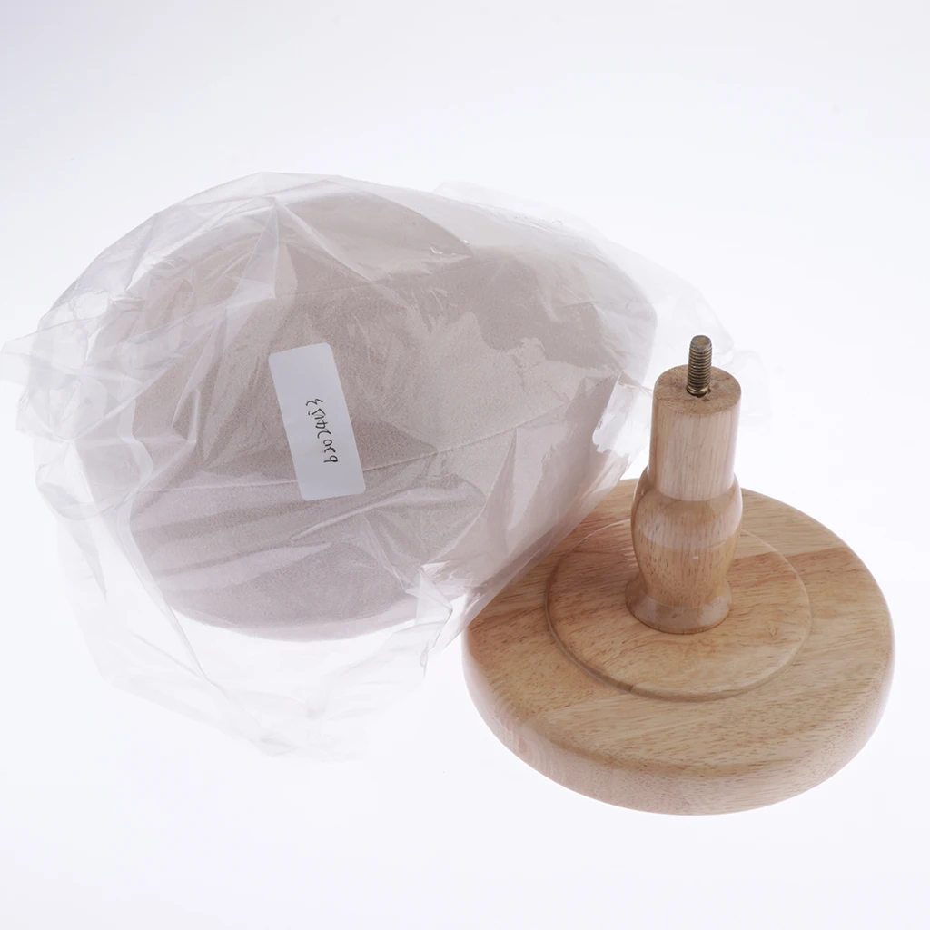 Cork Flocking Cloth Head Mannequin Manikin Wig Making Hat Display Styling Head with Wooden Stand - Beige