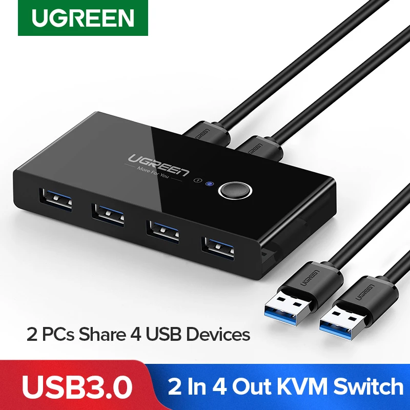 Ugreen USB KVM Switch USB 3.0 2.0 Switcher for Xiaomi Mi Box Keyboard Mouse Printer Monitor 2 PCs Sharing 4 Devices USB Switch