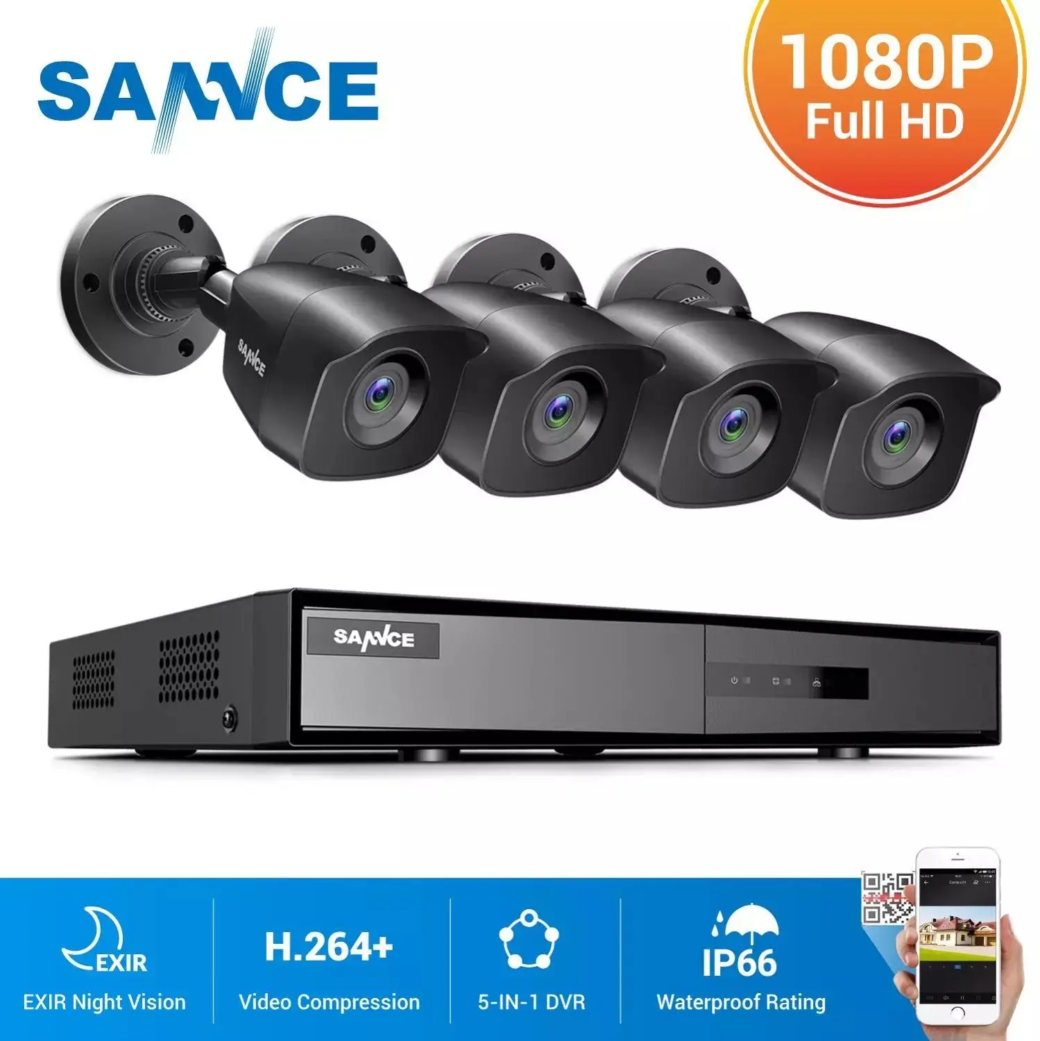 SANNCE 8CH 1080N DVR CCTV система 1080P 2.0MP камеры безопасности ИК Открытый IP66 комплект