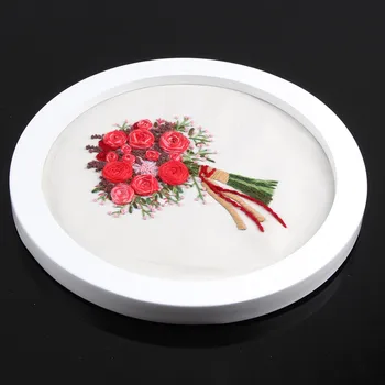 

Embroidery diy simple white round frame suitable for 20cm swing table solid wood picture frame
