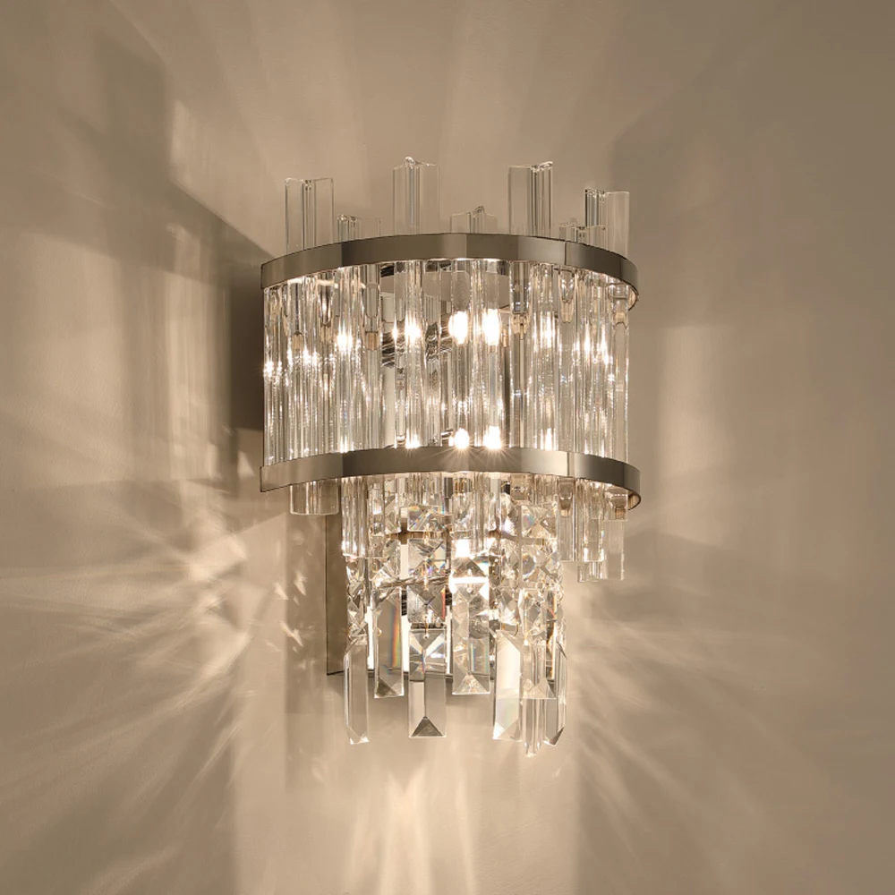 

modern luxury crystal sconce LED wall lights gold silver living room bedroom lighting