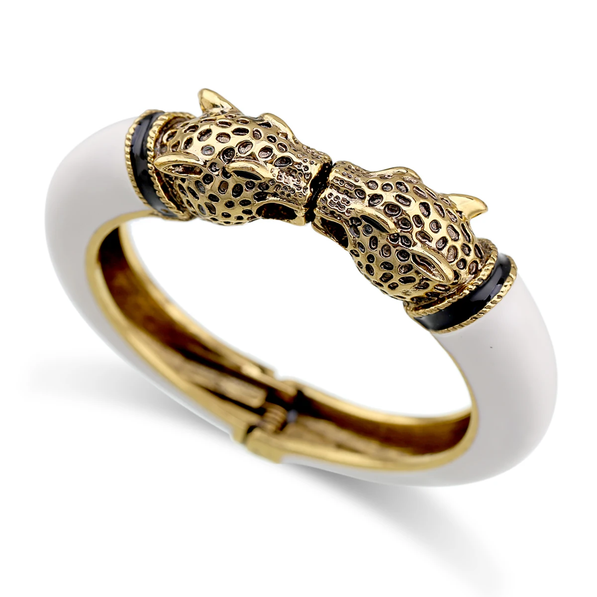 Double Leopard Head Enamel Cuff Bracelet Bangle Women Girls Gold Plated Animal Vintage Bracelet bangle bracelet