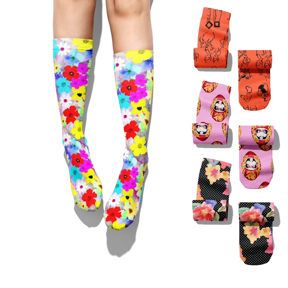 

3D Floral Fashion Girls Long Socks for Unisex Compresion Thigh High Cotton Warm Socks Cute Funny Christmas Cartoon Harajuku Sock