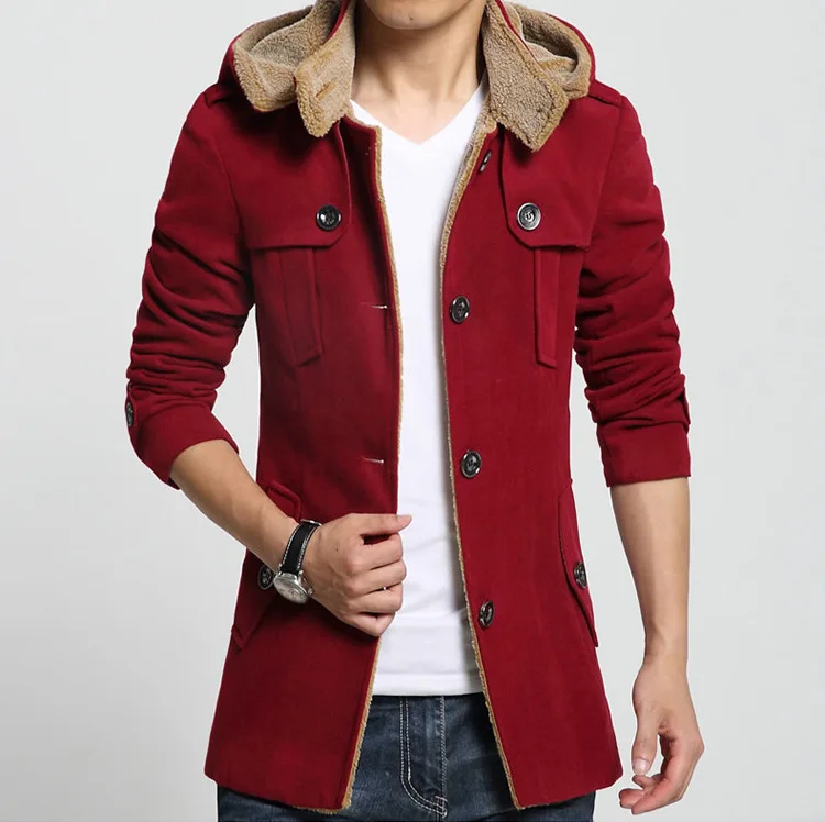 

Men's Plus Size Woolen Coat Man Winter Jacket Men Hooded Detachable Male Short Overcoat Abrigo Hombre KJ244