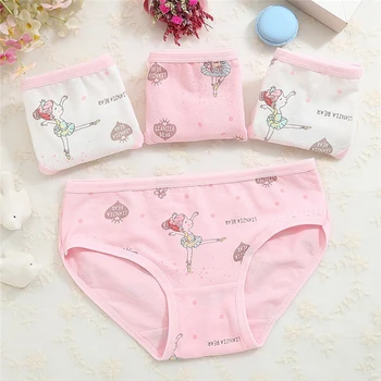 

4Pcs Set Children Underpants Baby Girls Underwear Cartoon Print Dancing Girl Cotton Elastic Waist Triangle Briefs 2-10 Years A20
