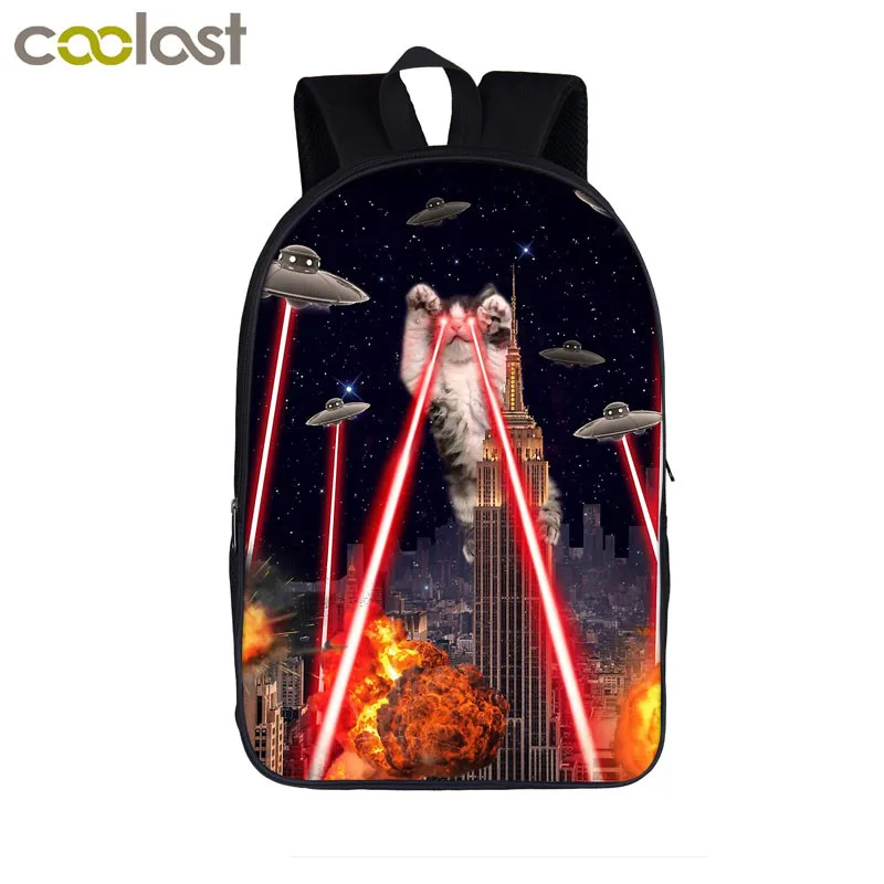 Alien Laser Space Cat Рюкзак для подростков девочек мальчиков детей школьные сумки кошка с
