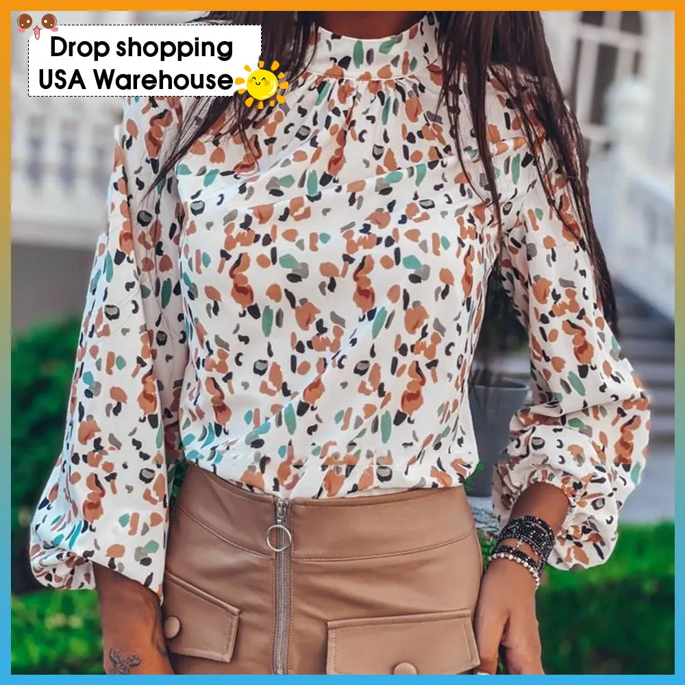 

Women's Long-Sleeved Leopard Crew Neck Shirt for Autumn and Winter 2020 Blusa Plus Size 5XL Fashion Top Tee Basic Tops