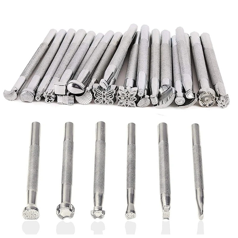 

26 Pcs Leather Stamping Tools Set Different Shape Saddle Making Tools Carving Punch Tools for Leather Craft