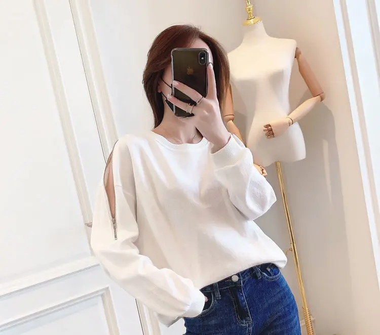 zipper cold shoulder sweatshirt