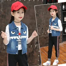 Стиль; детский джинсовый жилет для девочек и мальчиков; коллекция года; сезон осень; детская одежда; Модный жилет с рисунком