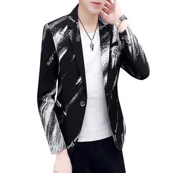 

Letters Printed Spring Autumn and Winter New Men's Fashion Suit Casual Coat Print Jacket Tops Blazer Men XXXL
