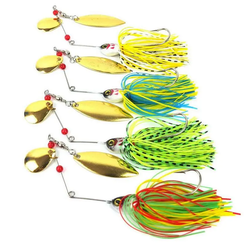 

Spinner bait Metal Sequins Lures Silicone Skirt Jig Fishing Lure Wobbler Spinner Beard Tackle 4pcs 20.5g