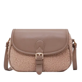

Autumn Premium Plush Small Bag 2020 Ladies Teddy Cashmere Fashion Contrast Patchwork Shoulder Crossbody Wild Saddle Sling Bag