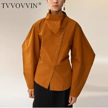 

TVVOVVIN Collar Solid Color Triangle Slung Long Sleeve Irregular Sleeve Head Woman Shirt Casual Personality 2020 spring New 9MQX
