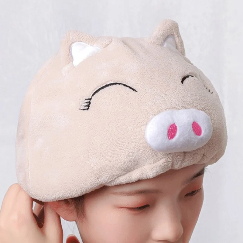 Cute Cartoon Pig Cap Microfiber Hair Quickly Dry Hair Hat Wrapped Towel Bathing Cap Cute Girl Shower Hair Cap Bonnet