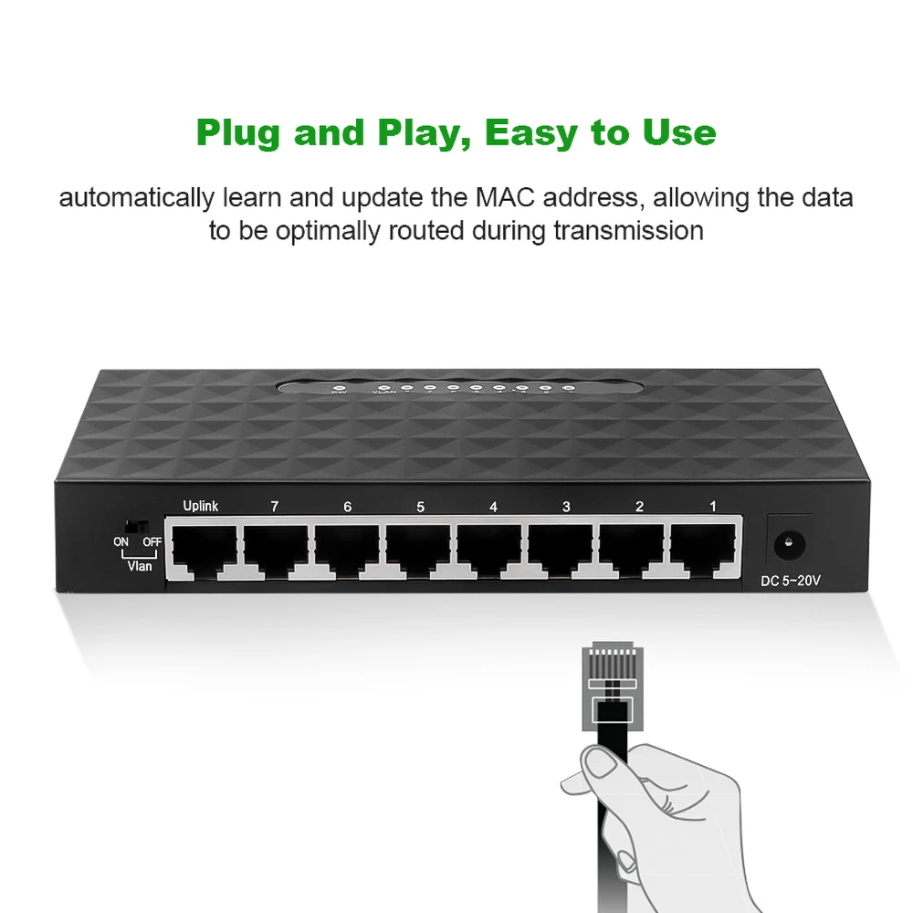 10/100/1000Mbps 8 Port Gigabit Network Switch Gigabit Ethernet Network Switcher RJ45 Lan Hub High Performance Ethernet EU Plug