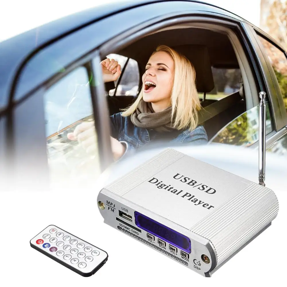 Профессиональный Mp3 цифровой плеер светодиодный дисплей наушники Поддержка SD/MMC/USB FM радио 12 В с пультом дистанционного управления автомобильный аудио плеер