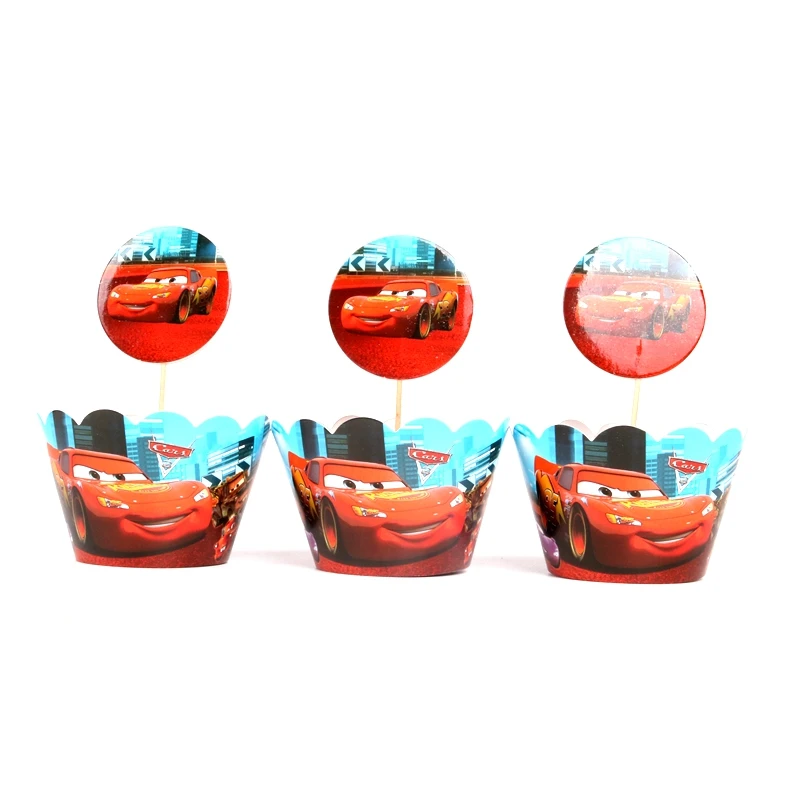 Disney Lightning McQueen автомобильный декор для вечеринки в честь Дня рождения шляпа скатерть и флаги детские праздничные принадлежности Автомобильная тематическая праздничный набор столовой посуды - Цвет: Cake Wrapper 12sets