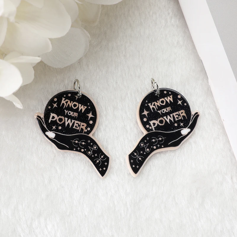 10Pcs Acrylic Printing Embrace Cats Charms Punk Style Know Your Power Crafts For Necklace Earring  Keychain  Diy Making  Pendant