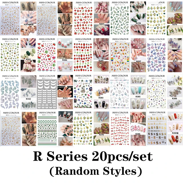 10/20pcs Full Cover Wraps Nail Polish Stickers Strips Plain Nail Art Decorations Stripe Designs Glitter Powder Manicure Tips R-20pcs random