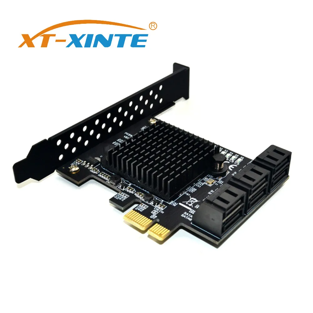 XT-XINTE 6 портов SATA 3 0 Для PCIe Плата расширения PCI express адаптер конвертер с теплоотвода