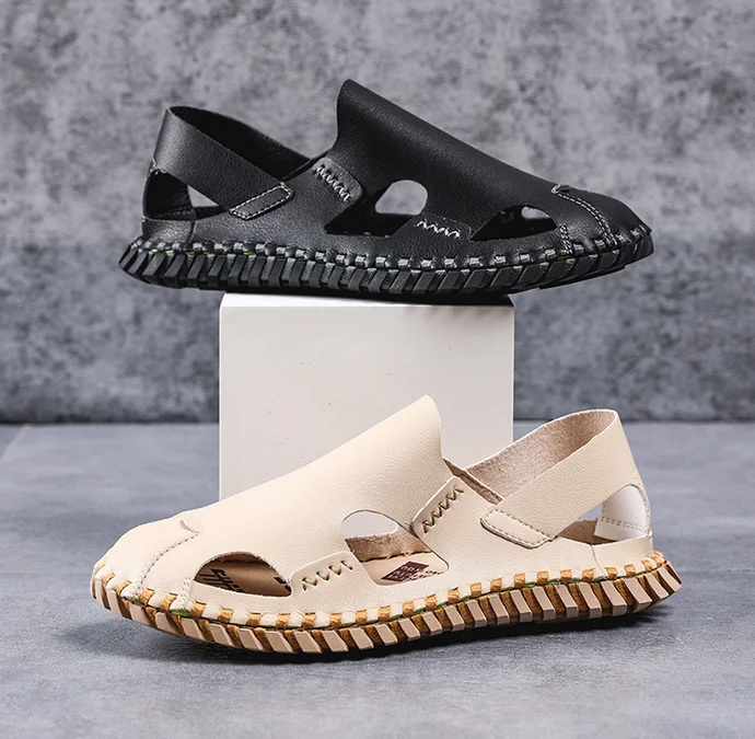 

Summer Men's Genuine Leather Roman Sandals Handmade Sandals Fashion Casual Beach Outdoor Walking Slippers Big Size