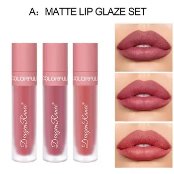

3pcs lip gloss set non-sticky matte lip gloss set gift box liquid lipstick