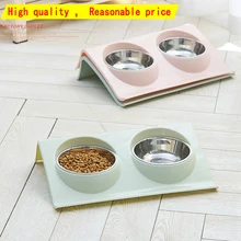 Двойная миска для собаки, домашних животных станция Нержавеющая сталь воды Еда чаши подачи раствора для собак и кошек поставки новогоднее; рождественское
