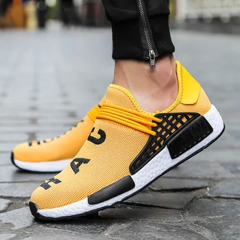 

Yellow Human Race Sneakers Fashion Men /Women Casual Shoes Summer Breathable Outdoor Light Trainer Walking Shoes Tenis Feminino
