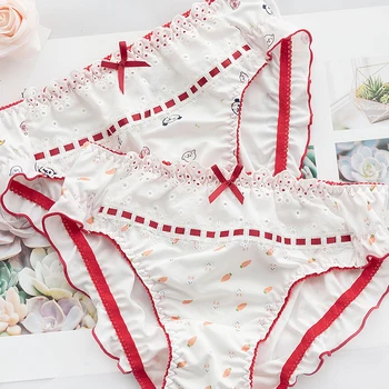 

majtki bawena underwear comfortable milk silk ribbon poliamida cartoon printed flounce low waist lengerie femenina sting femme