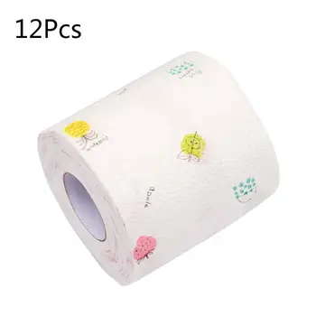 

12pcs Cartoon Fruit Printed Home Bath Toilet Roll Paper Wood Pulp 3 Layers Tissu