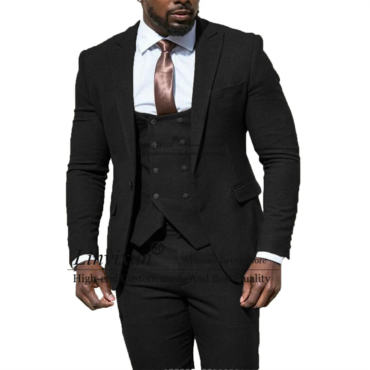 Black Tweed Men Suits Wool Formal Wedding Tuxedo 3 Pieces Set Jacket Vest Pants Groom Wear Traje Hombre Terno Masculino 2021 | Мужская