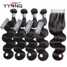 Fasci di onde del corpo Yyong 3/4 con chiusura fasci di tessuto brasiliano dei capelli con chiusura in pizzo Bundle di capelli umani Remy 4x4 con chiusura