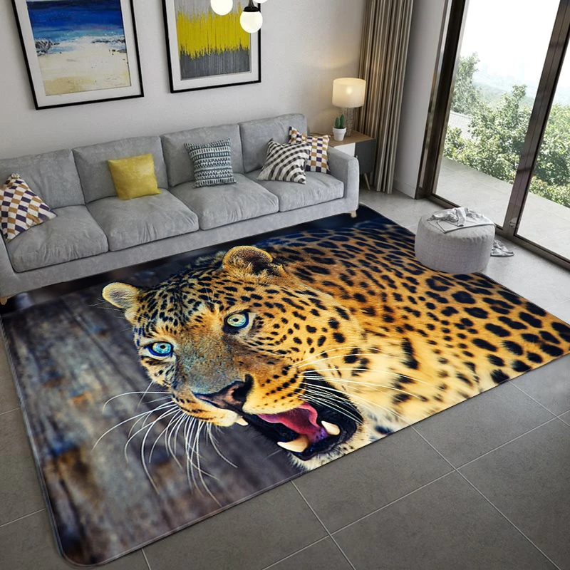 Fashion Leopard Pattern Carpet On The Floor 3D Animal Printed Big Carpet Living Room Soft Sponge Bathroom Mat Absorb Anti-slip