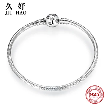 

Authentic 100% 925 Sterling Silver twinkle Stars Snake Chain Cubic Zirconia CZ Classic Womens bracelets Bangle DIY Jewelry