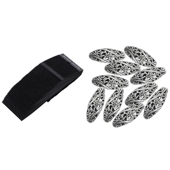 

10PCs Metal Spacer Beads Hollow Flower Pattern Carved Oval & 50x Black Earrings Jewellery Display Cards 52X37mm