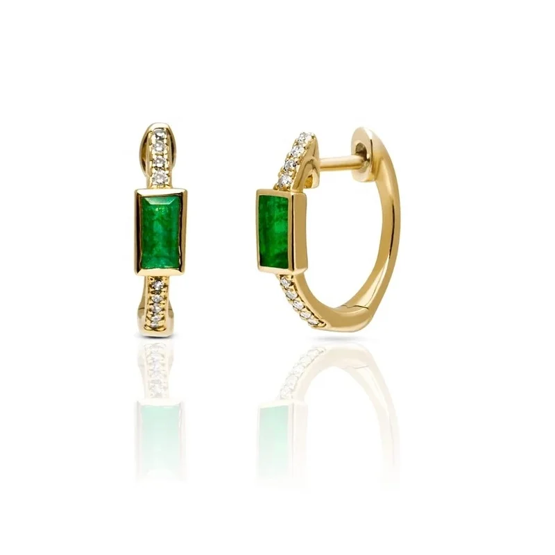 

LOZRUNVE 925 Sterling Silver 18k Gold Emerald Baguette Hoop Earrings