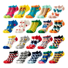 

Invisible Cartoon Fancy Happy Geometric Breathable Sweat Funny Summer Low Cute No Show Designer Women Men Boat Short Ankle Socks