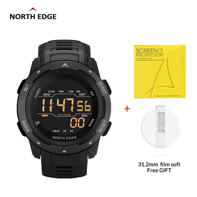 Original NORTH EDGE Men Digital Watch Dual Time Pedometer Waterproof 50M Alarm Clock Stopwatch Countdown Men's Sports Watch