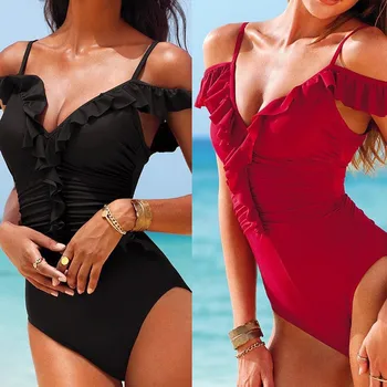 

JAYCOSIN Women's Two Piece Filled Bra Sexy Solid Lace-up Siamese Bathing Female Bra Summer Lingerie Beachwear High Waist 19Dec3